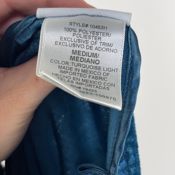 Secret Treasures Teal Crushed Velvet Lace Trim Slip Dress Medium - Picture 4 of 6